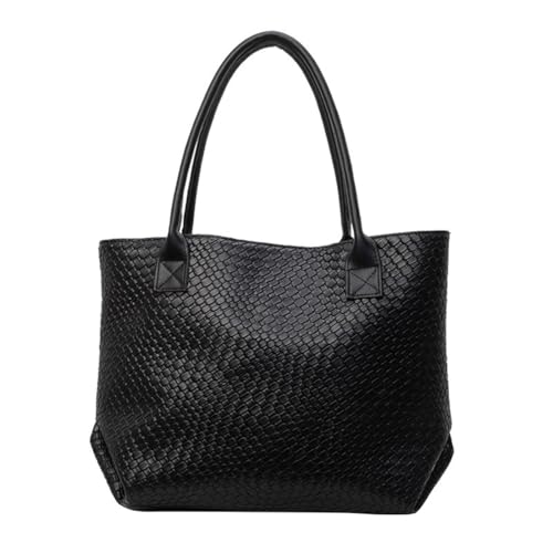 Bolso tote grande de cuero tejido con asa para hombro