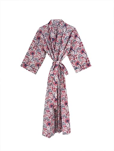 Image of Hand block print Cotton Kimono bikini cover up,Indian Hand block print Cotton Bath Robe,Swim Wear,Nighrwere Dressing Gown