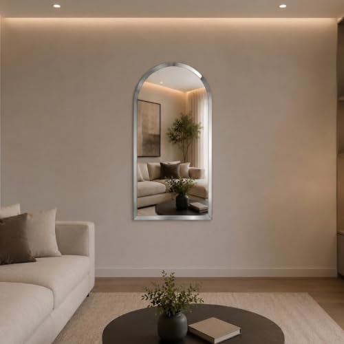 Image of Creative Arts n Frames 5mm Full Length Long Beveled Smooth Edges Frameless Rectangular Wall Mount HD Mirror Home Decor Items (18X42 inch Arch HD Mirror)