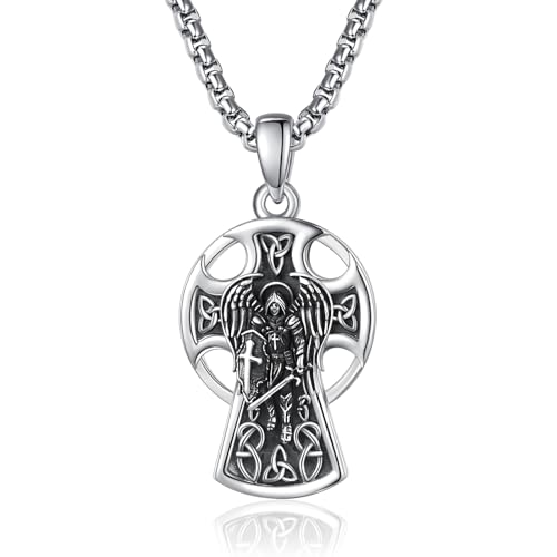 Collier St Michel en argent 925 avec croix celtique de protection pour homme et femme
