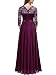 Miusol Encaje Gasa Noche Manga 3/4 Vestido Largo para Mujer Magenta Medium