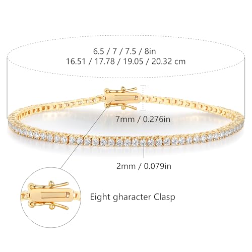 Gemsme 2.0MM Tennis Bracelet for Women Men，Yellow Gold Plated Round 2mm Cubic Zirconia Tennis Bracelet 6.5Inch by Gemsme - Used condition - Image 2