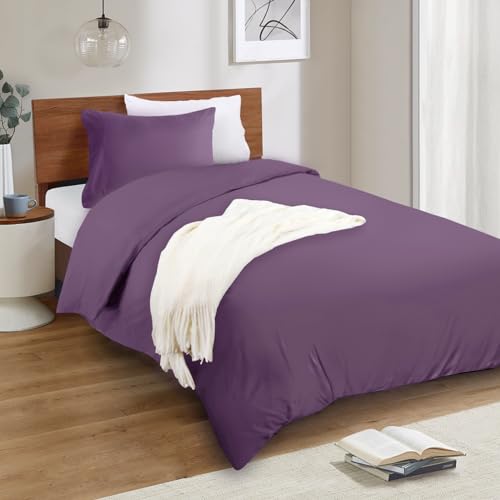 Image of Mejoroom Purple Twin Duvet Cover - Soft and Breathable Twin Bedding Sets with Zipper Closure, 2Pieces, 1 Duvet Cover (68x90) and 1 Pillow case(20x26)