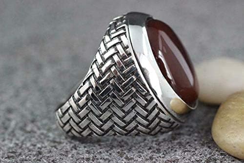 925 SterlingSilver Certified 9 Ct Agate Stone Valentines DayMen Ring US6.5