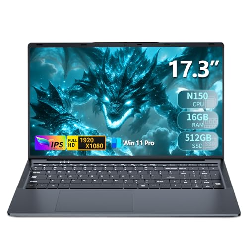 Xrenbuw 17,3 Inch Ordenador Portátil, Win 11 PC Portatil 16GB DDR4 512GB SSD, Twin Lake N150 CPU, PC Portátil Teclado Retroiluminado, Laptop Mini-HDMI+USB3.0+BT4.2+Webcam+6000mAh Battery