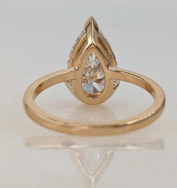 Bezel Setting 3 CT Pear Cut Diamond Engagement Ring,3 CT Pear Cut Colorless Diamond Wedding Ring, Half Bezel Set Ring,Gifted Ring For Her.size 3-12.3