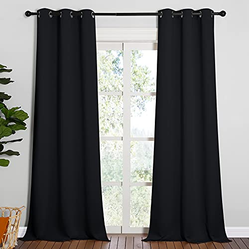 Image of NICETOWN Black Out Curtain Panels - Home Decoration Thermal Insulated Solid Grommet Blackout Curtains /Drapes for Hall /Dining Room (Set of 2, 42 inches by 95 Inch, Black)