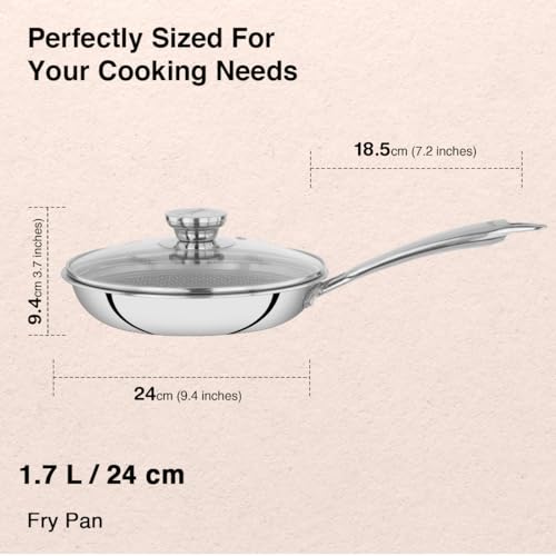 Image of Prestige 24cm /1.7L Tri-Ply Stainless Steel Hexamagic Fry Pan with Lid|Honeycomb Structure|Durability of Triply|Metal Spoon Friendly|Gas & Induction Compatible|Dishwasher Safe|Low Oil Consumption|Grey