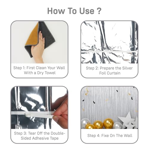 Image of Party Propz Silver Foil Curtain for Decoration - 3 Pcs (3ftx6ft) Silver Curtain for Birthday Decoration | Fringe Curtains for Decoration | Foil Curtains for Birthday Decoration | Foil Fringe Curtain