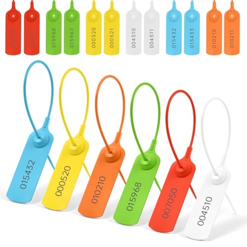 Flintronic 60 Piezas Precintos de Seguridad de Plastico, 25CM Etiqueta Bridas para Cables con Número, Brida Ajustable Cilíndrica Lisa, para Ropa Calzado Bolsas Logística Transporte （6 Colores)