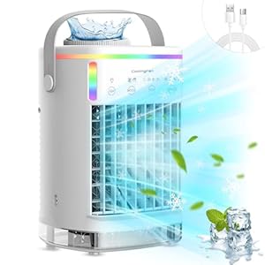 Portable Air Conditioner, Air Cooler Mini Air Conditioner, Small Air Conditoner Cooler Fan with 4 Speeds & Cool Mist, 2-8H Timer, 7 LED Lights for Personal Use Air Cooler for Bedroom Home Office Beige