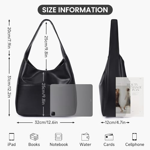 GSenhui Hobo Bag Tote Bag Damen Uni Tasche Umhängetasche Gross Tragetasche Große Kapazität Damen-Schultertaschen Handtasche Schule Vintage Beuteltasche Ledertasche Schwarz