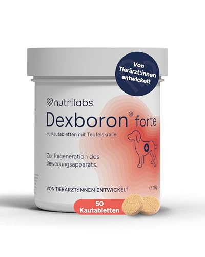 NutriLabs Dexboron® forte Hunde Kautabletten 50 STK. - Tabletten mit Teufelskralle für Hunde - Hunde Regenerationsmittel mit Weidenrinde, Weihrauchextrakt u.v.m. - Hunde Regenerationsmittel