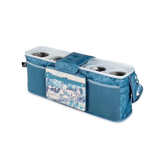 Image of WONDERFOLD Universal Parent Console Stroller Organizer with Insulated Cup Holders, Hook & Loop Closure Handle Attachment, 2 Storage Pockets, Removable Shoulder Strap for Easy Transport
