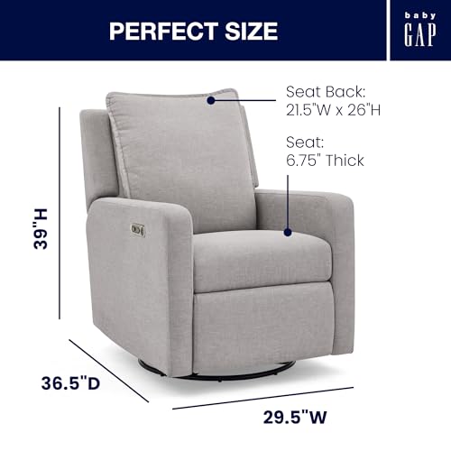 Image of babyGap Harlowe Power Recliner with USB-A & Charging Port by Delta Children - Greenguard Gold Certified - Stain-Resistant Performance Fabric is Oeko-TEX Standard 100 Certified, Ash