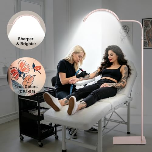 Image of Half Moon Lash Light for Estheticians, LED Lamp for Eyelash Extensions, Nail Tech, Tattoo, Eye Caring Floor Reading Light for Study, Work & Crafts, Adjustable Color Temperatures & Brightness (Pink)