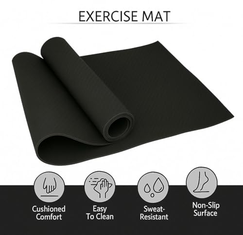 Image of Yoga Mat for Women and Men 4mm with Carry Strap EVA Material Extra Thick Exercise Mat for Workout Yoga Fitness Pilates and Meditation, Anti Tear Anti Slip For Home & Gym Use (Black)