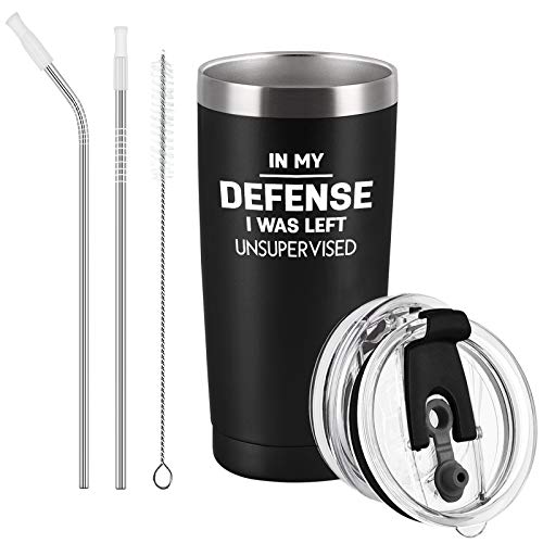 Cpskup In My Defense I Was Left Unsupervised Stainless Steel Insulated Travel Tumbler With 2 Lids And Straws, Christmas Idea For Men Father Boyfriend Coworker For Work Job Office(20 Oz, Black) #TOP17