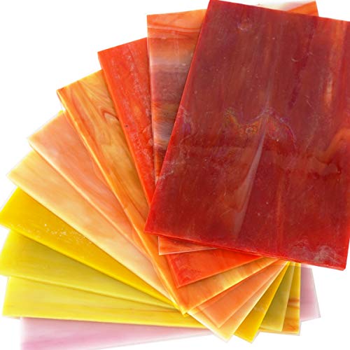 Lanyani 10 Sheets Variety Stained Glass Sheets Pack, 4 x 6 inch Large Cathedral Glass Mosaic Tiles for Crafts, Mixed Fall Colors