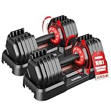 25LBS Adjustable Dumbbells Set of 2 with Anti-Slip Handle, Fast Adjust Weight Dumbbells Set with Dual Safety Locking System, Compact Size Space Saving Free Weights Set, Versatile Gym Equipment for Home Strength Training – Pair
