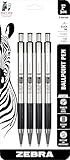 Zebra Pen F-301 Ballpoint Black Ink Fine Point 0.7mm Pen, Easy-Glide Ink, Stainless Steel Retractable, Non-Slip Grip, Professional Design, Ideal for Office, Journal and Planner Use, 4-Pack (27114)