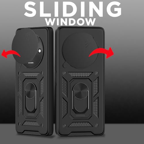 Image of Pikkme D10 Tough Armor Bumper Case | 360 Protection Case | Sliding Camera Shield Cover & Ring Holder Stand Back Cover for Redmi A3 (2024) / Redmi A3x / Poco C61(Black)