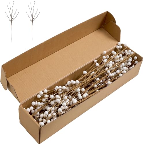 WSTPUPU Winter Decorations 24 Pcs Artificial Berry Stems 17inch White Berry Picks for Christmas Holiday Flower Arrangements Home Centerpieces DIY Ornaments