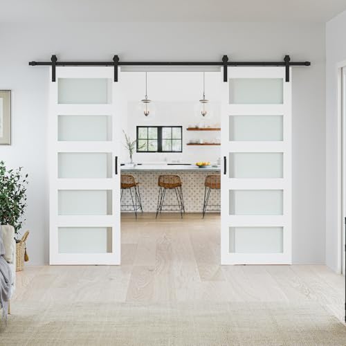 64 x 96 Inch Glass Barn Door with Sliding Hardware Kit