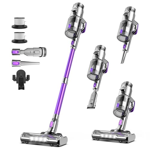 FixtFixer V10 Cordless Vacuum Cleaner, 500W/60000PA Stick Vacuum with 1.1L Dustbin, Wall-mounted Charging/Removable Battery, 80Mins, Anti-Tangled Handheld Vacuum for Pet Hair, Hard Floors