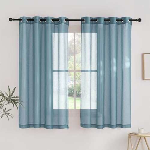 PONY DANCE Voilage Bleu - Lot de 2 Rideau L140 x H160cm Panneaux Interieurs Décoration Maison Chambre Enfant Cuisine & Hôtel pour Fenetre Draperies Souple...