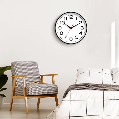 Image of Roymnie 16 Inch Wall Clock, Battery Operated Silent Non Ticking Black | analog wall clock; bold numerals for easy reading; silent non-ticking; 1 AA battery (not included); for classroom