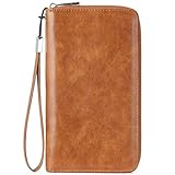 BOSTANTEN Leather Wallet for Women RFID Blocking Zip Around Credit Cards Holder Phone Clutch Brown