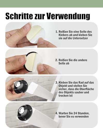 TRVL FIELDER Selbstklebende Lenkrollen, 360° schwenkbare Räder für Möbel, 1\ Stahl-Universalrad, 28 LBS Tragfähigkeit pro Rad, Niedrigprofil-Rolle für Büro-Küchengeräte-Lagerbehälter (8 PCS, schwarz)