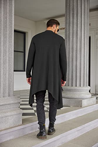 COOFANDY Men's Long Cardigan Ruffle Shawl Collar Lightweight Open Front Drape Cape Overcoat with Pockets3