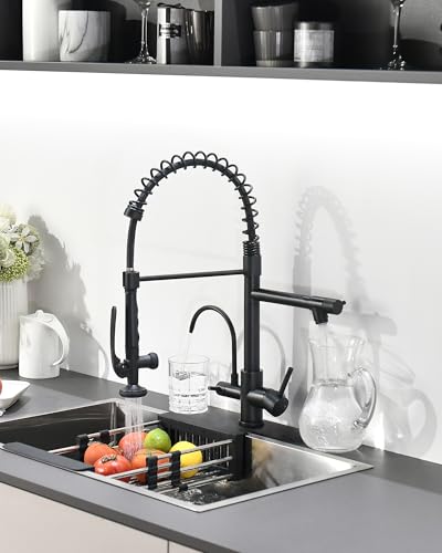 Image of Fapully 3 in 1 Kitchen Sink Faucet with Drinking Water Faucet Matte Black