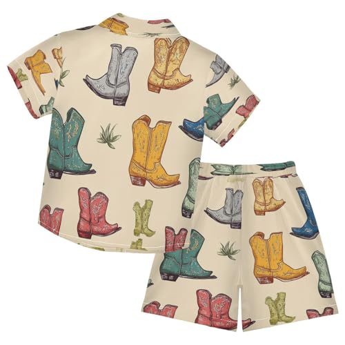 Boccsty Cowboy Boots Wild West Brown Boy Summer Shorts Sets Hawaiian Toddler Boys T-Shirt & Pants 2 Pcs 3T2