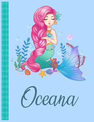 Oceana: Personalized Mermaid Handwriting Notebook Blue Color With Blue Name