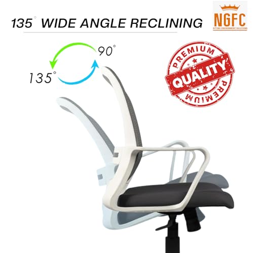 Image of NGFC Mesh Mid Back Ergonomic Work from Home Office Desk Chair, Study Chair, Revolving Chair, Computer Chair, Ergonomic Lumbar Support, Tilt Lock Mechanism (2, Grey & White)