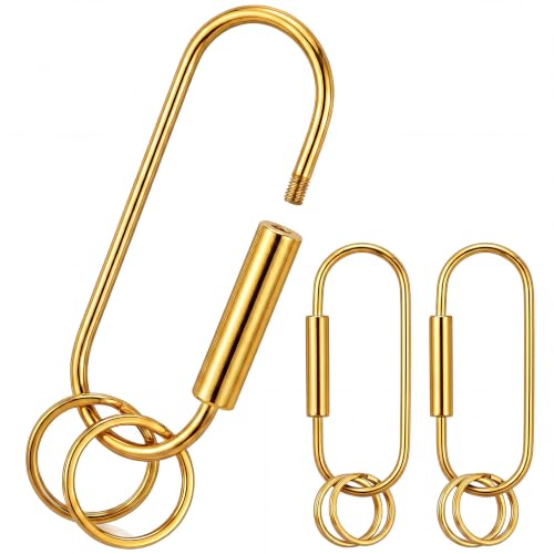 Image of WILLBOND Brass Carabiner Key Ring Locking Screw Carabiner Clips Round Key Rings Keychain Kit for Handbags Purse Bag Charm
