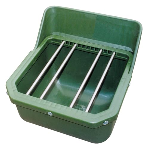 Kerbl Comedero con Varillas Metálicas, Montaje en Pared, Verde, 33x28x33,5cm, 9l, Plástico Resistente a Roturas, 1 Comedero, con Tapón de Drenaje