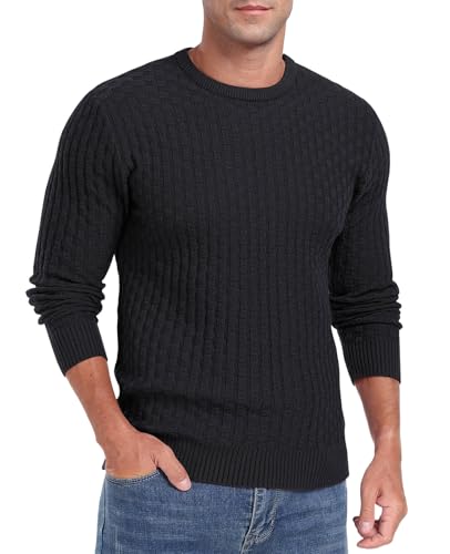 Askdeer Men's Crewneck Pullover Sweater Waffle Long Sleeve Casual Sweater Soft Knit Waffle Texture Sweater Ribbing Edge3