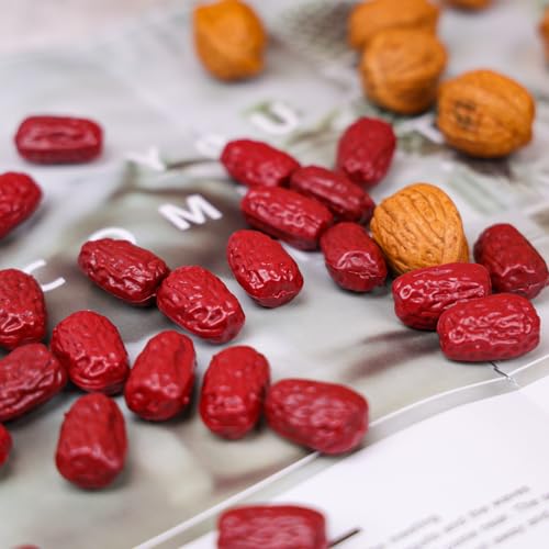 Gresorth 50pcs Fake Jujube Decoration Artificial Lifelike Red Date Model Realistic Plastic Dried Fruit Ornament Christmas DIY Party