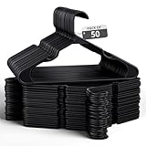 Our Modern Space 50 Pack Adult Plastic Hanger for Shirt Pants Coats Dresses Skirts Suits Jackets - Standard Thick Coat Hanger - Sturdy & Durable Design with Shoulder Grooves Hook - Black