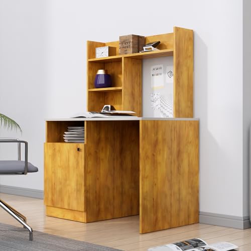 Image of Bniture Wooden Study Table for Home | Engineered Wood Study Table with Bottom Storage Shelf | Multi Purpose Computer Desk for Writing & Study | Laptop Table for Study Room | Giant Wood & Frosty White