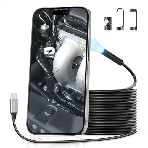 Teslong Inspection Camera with Light, USB C Endoscope Inspection Camera with 8 LEDs, Flexible Waterproof Borescope Fiber Optic Scope Cam Compatible with iPhone 15, Android Phone(10M)