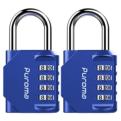 Puroma 2 Pack Combination Lock 4 Digit Locker Lock Outdoor Waterproof Padlock for School Gym Locker, Sports Locker, Fence, Toolbox, Gate, Case, Hasp Storage (Blue)