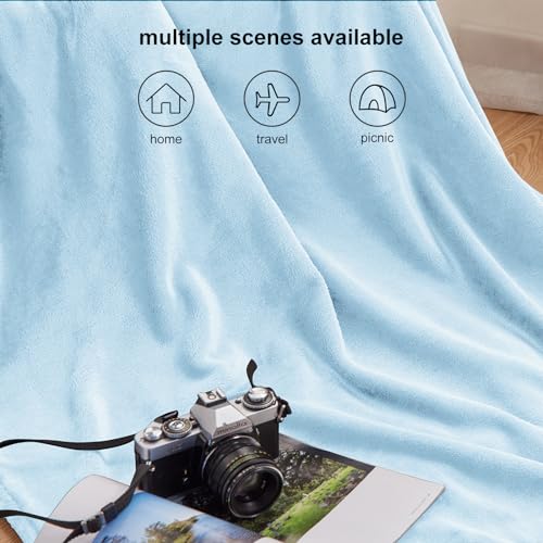 WAVVE Fleece Blanket Light Blue Throw 150x200cm - Fluffy Soft Warm Versatile Blanket for Sofa/Couch/Bed Double/Twin Size - Image 4