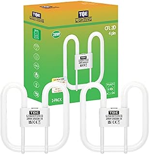 TBE Lighting 28w 2D 4-PIN CFL Energy Saving Lamps - DD Fluorescent Bulbs - 4-Pin GR10q Base Fittings - Long Life Lamp, Soft White 3500K (2-Pack)