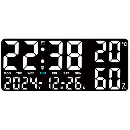 Reloj digital LED de pared con humedad, temperatura y alarma doble (D) 2
