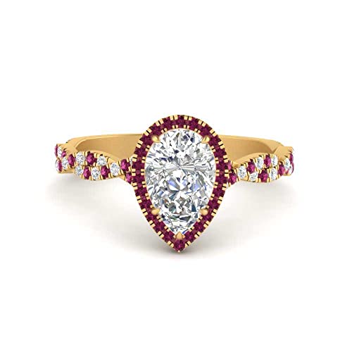 Bagues de fiançailles halo poire or jaune et diamants, anneau infini réglable de la taille 47 à 70